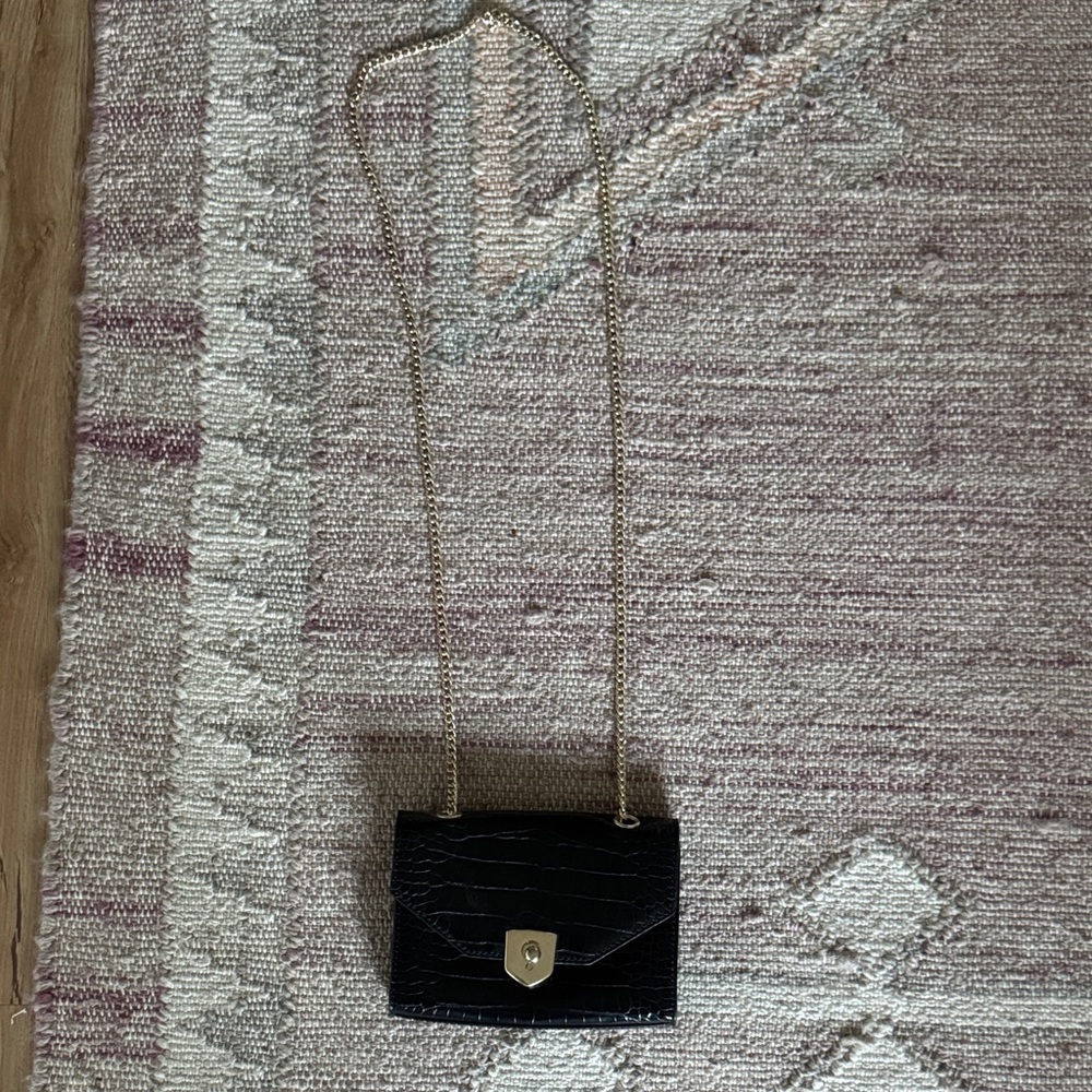 Small black Banana Republic Faux Croc-Embossed  Crossbody Bag - Gold Hardware